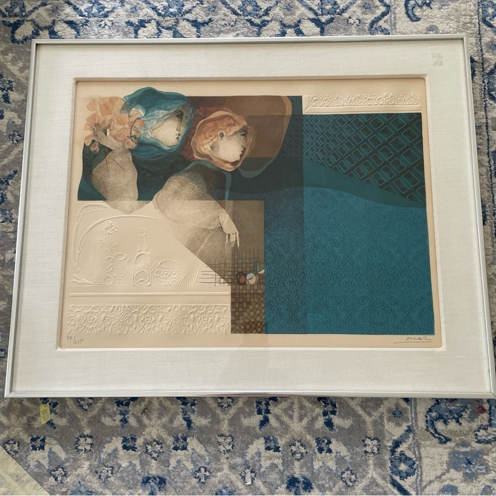 Rare Sunol Alvar 2 Women 1 Flower Limited Edition Signed Embossed Lithograph